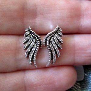 Pandora Majestic Feathers Stud CZ Earrings Angel Wing Sparkles Shine
